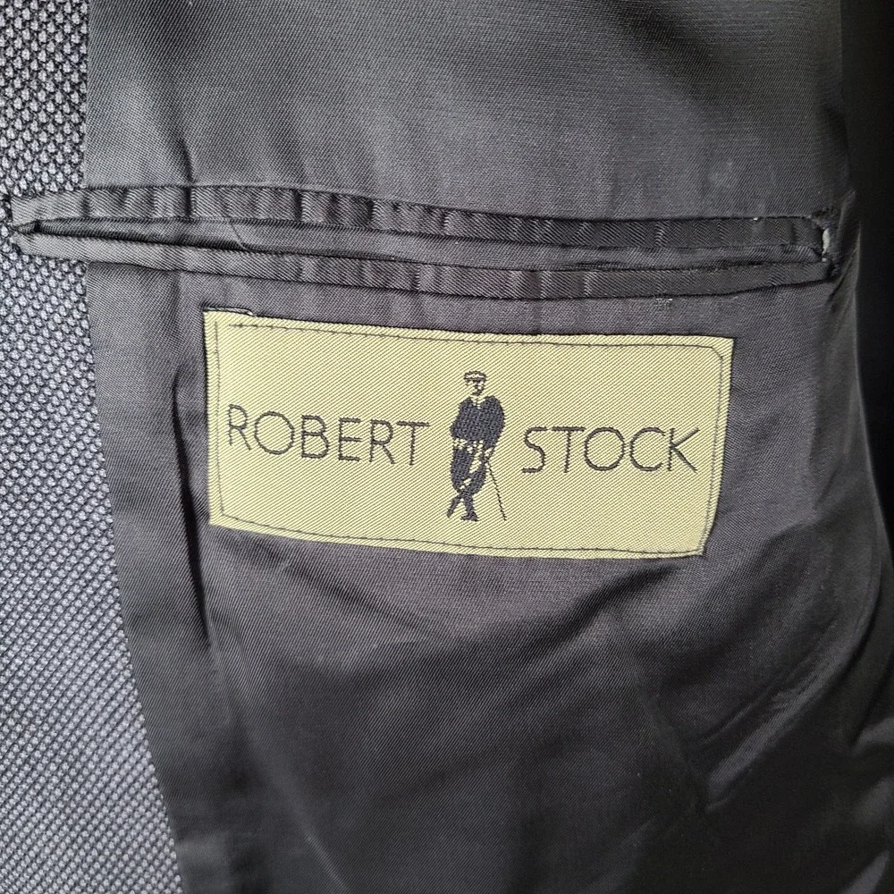 Robert Stock Jacket Mens 42L Gray Blazer‎ Birdseye Knit 2 Btn Hand Tailored VTG